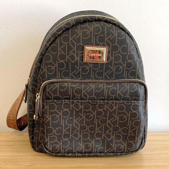 Large Brown Monogram Calvin Klein Backpack - Picture 2 of 7